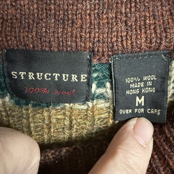 Vtg 90s Y2K Structure Men's Wool Sweater Aztec Southwest M Grandpacore Chunky - Picture 5 of 9